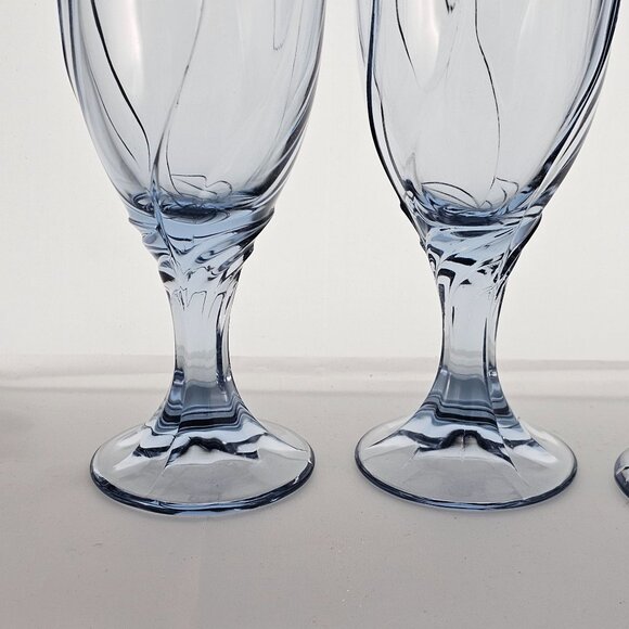 3 Noritake Sweet Swirl Wine Glasses Lt Blue 6.75" goblet vtg Japan 80s glassware - Picture 3 of 7